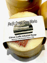 Load image into Gallery viewer, luffa loofa lemon grapefruit lime scrub bar soap
