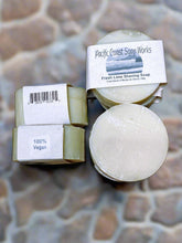 Load image into Gallery viewer, shave soap bar, lime essential oil, natural, aloe vera, smooth face, legs, bentonite clay
