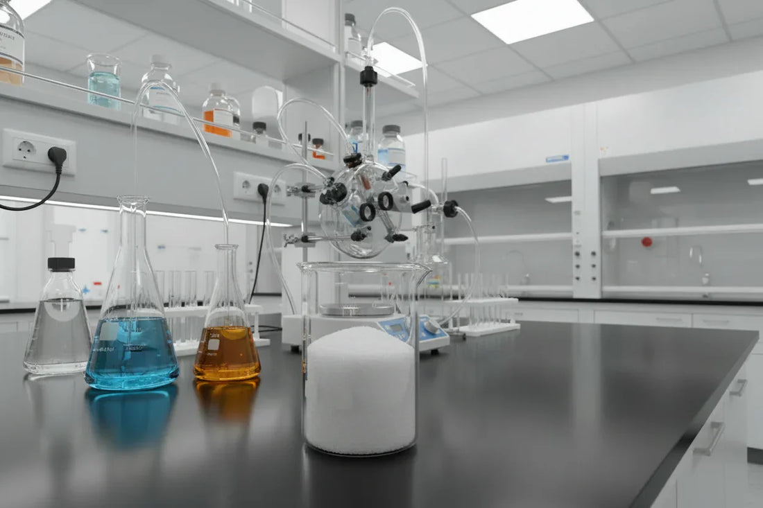 lye sodium hydroxide in a lab in a glass beaker