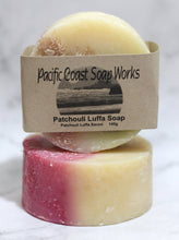 Load image into Gallery viewer, patchouli soap. soap works. luffa body scrub soap. natural luffa soap. luffa soap bar. natural soap companies. soap works.

