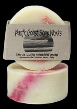Load image into Gallery viewer, luffa soap bar. citrus soap bar. luffa body scrub soap. natural luffa soap. natural soap companies. soap works.
