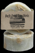 Load image into Gallery viewer, anise luffa soap bar. black licorice soap. luffa soap bar. luffa body scrub soap. natural luffa soap. natural soap companies. soap works.
