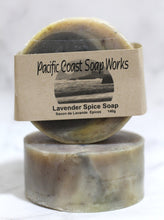 Load image into Gallery viewer, lavender spice soap with Clove, Cinnamon &amp; Allspice. vancouver soap company. handmade soap canada
