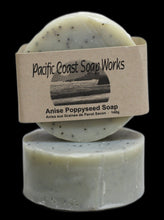Load image into Gallery viewer, anise poppyseed soap bar. licorice soap. charcoal soap. handmade soap vancouver
