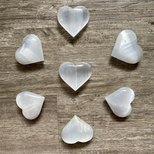 Load image into Gallery viewer, selenite heart crystals 3 inch calming stone
