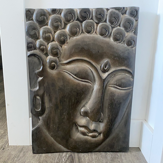 Buddha head plaque hand carved meditation