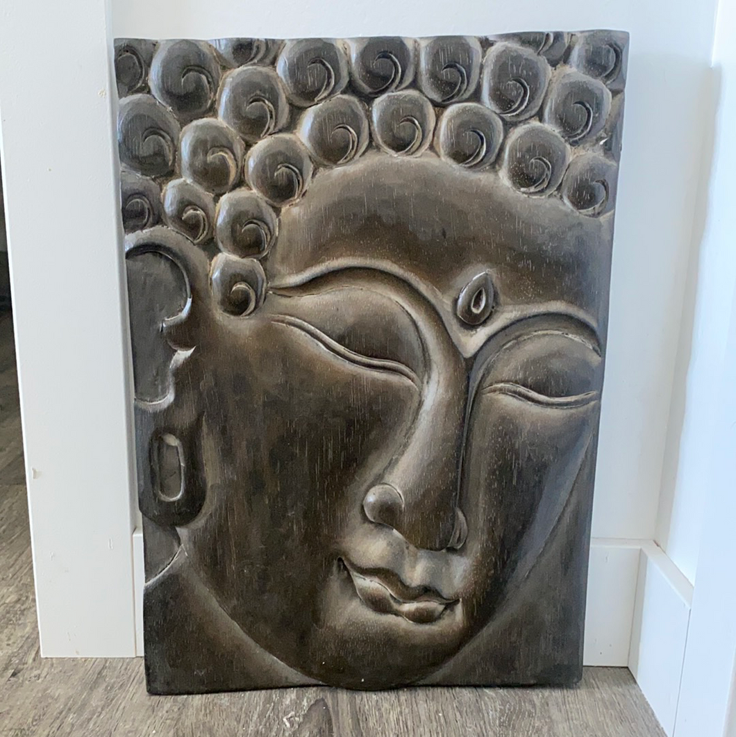 Buddha head plaque hand carved meditation