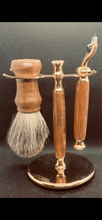 Load image into Gallery viewer, one of a kind wooden shaving set with brush and razor
