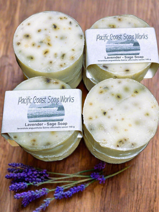 lavender sage essential oil, cold press soap, hand crafted, waterway safe 