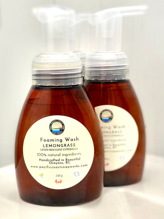 lemongrass foaming wash natural ingredient. foaming soap. vancouver soap company. handmade soap canada