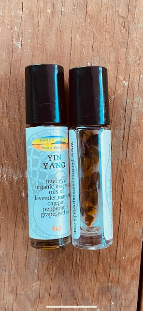 essential oil roll on. tiger eye crystal. crystal roll on. ylang ylang essential oil